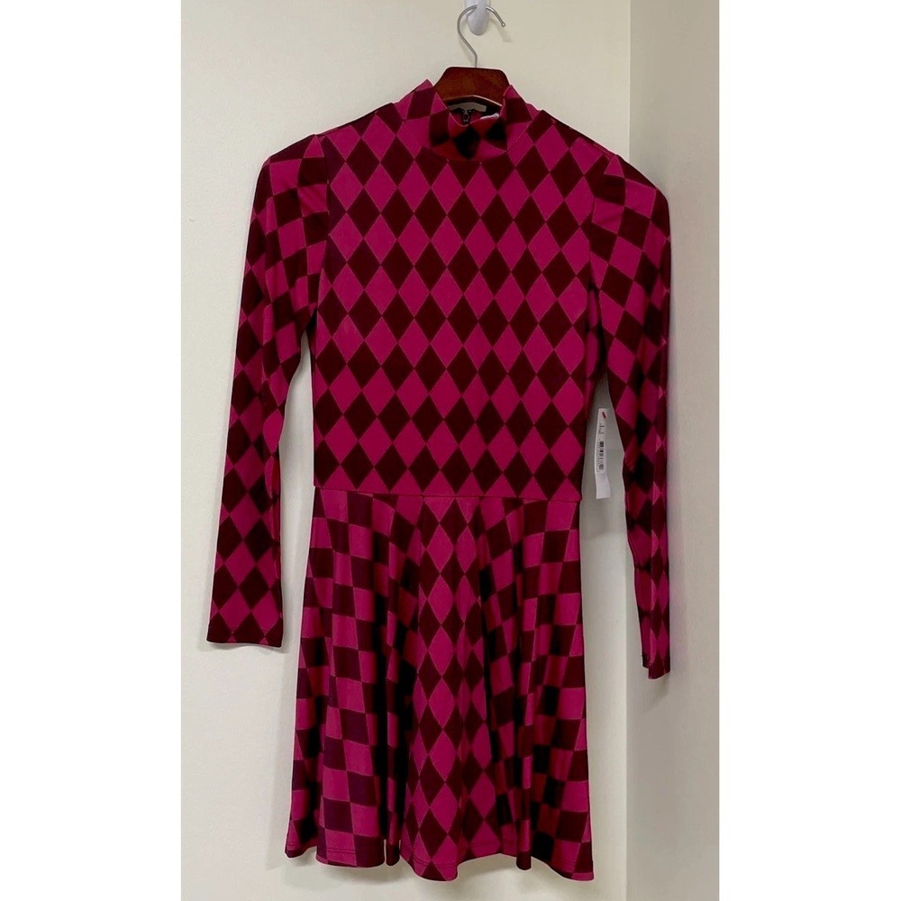 Alice + Olivia Pink Checkered Long Sleeve Mini Dress Women's Size 2 "Sample"